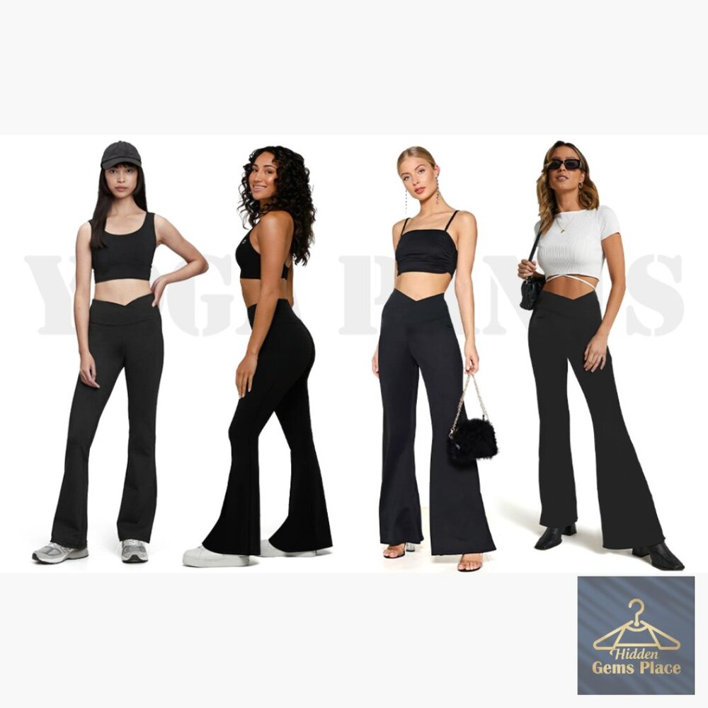 High Waisted Flare Leggings with Pockets Tummy Control Yoga Pants - Picture 6 of 6